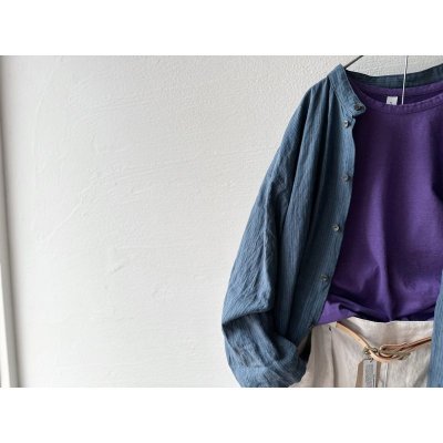 画像6: Luminaes リネン先染めオーバーダイストライプ シャツOP