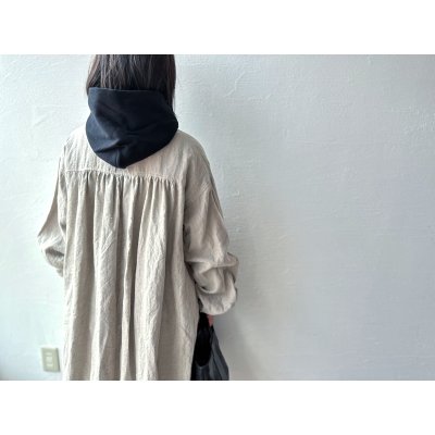 画像5: Luminaes ベルギーリネンキャンバス チビ襟バイカラーギャザーOP