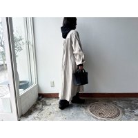 Luminaes ベルギーリネンキャンバス チビ襟バイカラーギャザーOP