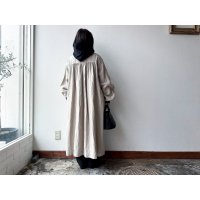 Luminaes ベルギーリネンキャンバス チビ襟バイカラーギャザーOP