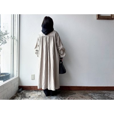 画像4: Luminaes ベルギーリネンキャンバス チビ襟バイカラーギャザーOP