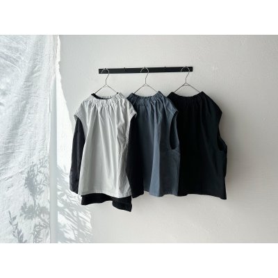 画像1: prit  コットンリネンダンプ ゴムギャザースリーブレスプルオーバー