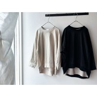 prit 13/1 ギマメッシュ × 21/1 リネンコットンピンオックス 切替７分ボリュームスリーブプルオーバー