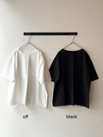 画像2: grin オーガニックアンド天竺 裾レース半袖Tシャツ