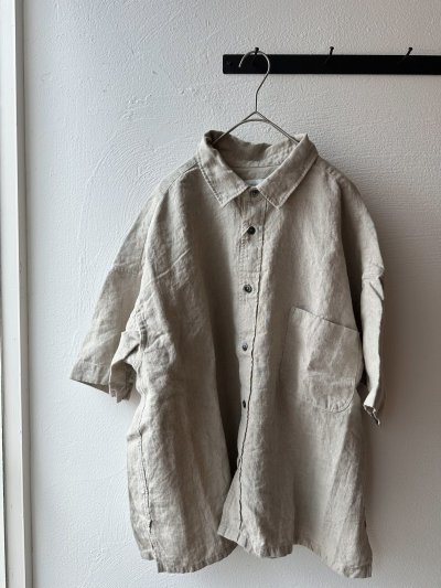 画像2: prit 40/1 フレンチリネンキャンバス 5分袖レギュラーカラーワイドシャツ