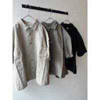 prit 40/1 フレンチリネンキャンバス 5分袖レギュラーカラーワイドシャツ