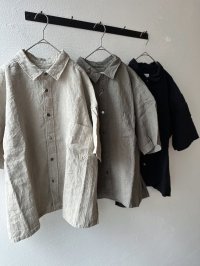 prit 40/1 フレンチリネンキャンバス 5分袖レギュラーカラーワイドシャツ