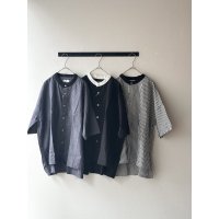 prit 50/1綿麻ブロード ５分袖スタンドカラークレリックワイドシャツ