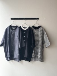prit 50/1綿麻ブロード ５分袖スタンドカラークレリックワイドシャツ