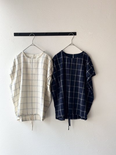 画像1: prit 30/1綿麻ウィンドウペンチェック スリーブレスヒモワイドプルオーバー