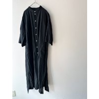 Luminaes 手染めリネン ７分袖ワイドシャツワンピース