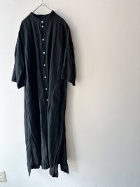 Luminaes 手染めリネン ７分袖ワイドシャツワンピース
