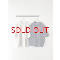 *sale30%off* prit 30/1綿麻ウィンドウペンチェック ５分袖スタンドカラーワイドシャツ