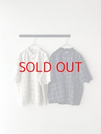 *sale30%off* prit 30/1綿麻ウィンドウペンチェック ５分袖スタンドカラーワイドシャツ