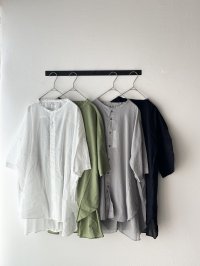 prit 80/1ローン ５分袖バンドカラーラウンドヘムワイドシャツ