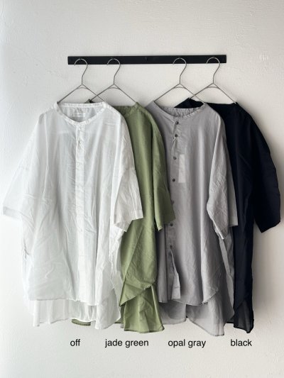 画像2: prit 80/1ローン ５分袖バンドカラーラウンドヘムワイドシャツ
