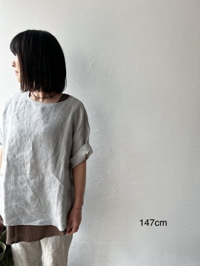 画像1: prit 60/1 フレンチリネン平織 5分袖プルオーバー