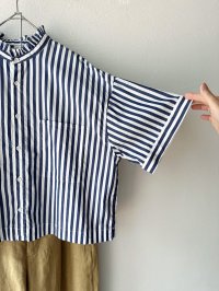 *sale30%off* nouvelles du paradis ストライプクロス フリル衿ワイドブラウス