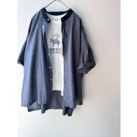 *sale30%off* prit 50/1綿麻ブロード ５分袖スタンドカラークレリックワイドシャツ