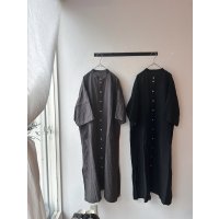 Luminaes 手染めリネン ７分袖ワイドシャツワンピース