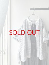 *sale30%off* prit ポプリンワッシャーチェック ５分袖スタンドカラークレリックワイドシャツ【クリックポスト（185円）発送可能】