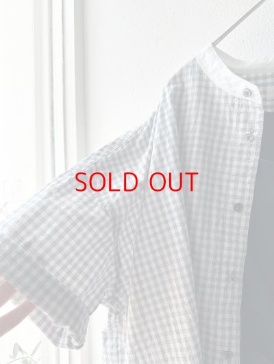 画像2: *sale30%off* prit ポプリンワッシャーチェック ５分袖スタンドカラークレリックワイドシャツ【クリックポスト（185円）発送可能】