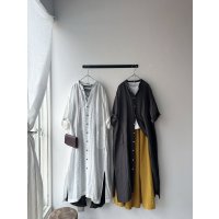 【8/31まで裾上げ無料】Luminaes 手染めリネン ７分袖ワイドシャツワンピース
