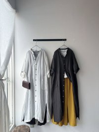 【8/31まで裾上げ無料】Luminaes 手染めリネン ７分袖ワイドシャツワンピース