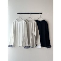 nouvelles du paradis トロワ天竺　袖口フリルストライプ【クリックポスト（185円）発送可能】