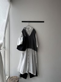 Luminaes 手染めリネン ７分袖ワイドシャツワンピース