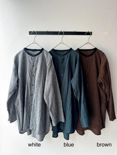 画像13: Luminaes 綿麻千鳥 バイカラーロングシャツ