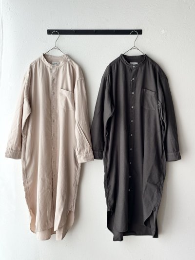 画像1: RINEN 40/1ライトモールスキン スタンドカラーワンピース