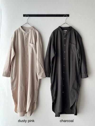 画像2: RINEN 40/1ライトモールスキン スタンドカラーワンピース