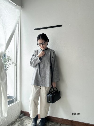 画像1: Luminaes 綿麻千鳥 バイカラーロングシャツ