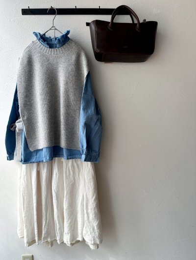 画像3: prit 2/15ラムウール7G片畦編み サイドリボンベスト