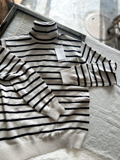 画像2: nouvelles du paradis ムーコットン ボーダータートルニット