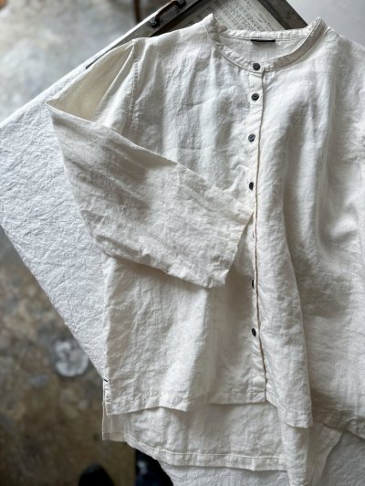 画像3: Luminaes 60コルトレイクリネン バンドカラーシャツ