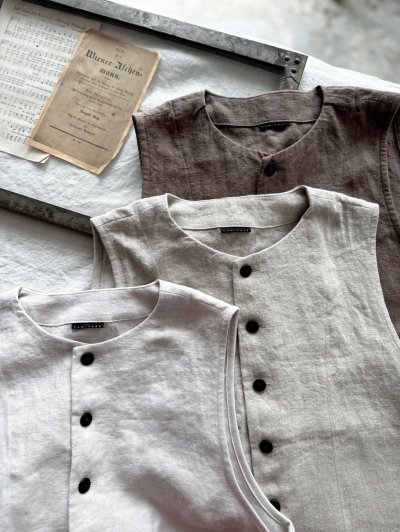 画像1: Luminaes 起毛リネン クルーベスト