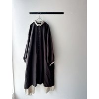 Luminaes ベルギーリネンキャンバス チビ襟バイカラーギャザーOP