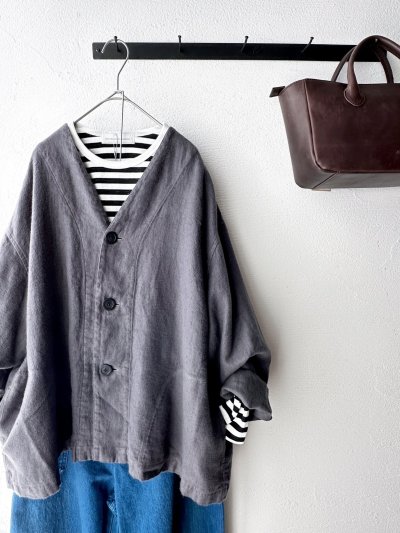 画像5: prit 25/1フレンチリネンツイル起毛 ノーカラージャケット