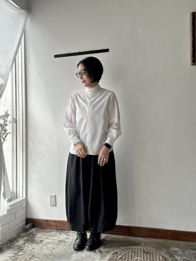 画像2: nouvelles du paradis ストライプクロス&アメリカンブロードクロス フリルブラウス【クリックポスト（185円）発送可能】