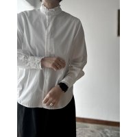 nouvelles du paradis ストライプクロス&アメリカンブロードクロス フリルブラウス【クリックポスト（185円）発送可能】