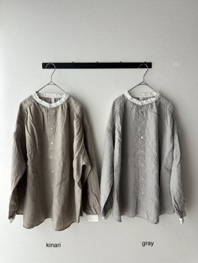 画像2: prit 60/1フレンチリネンキャンバス クレリックギャザーブラウス
