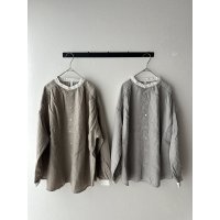 prit 60/1フレンチリネンキャンバス クレリックギャザーブラウス