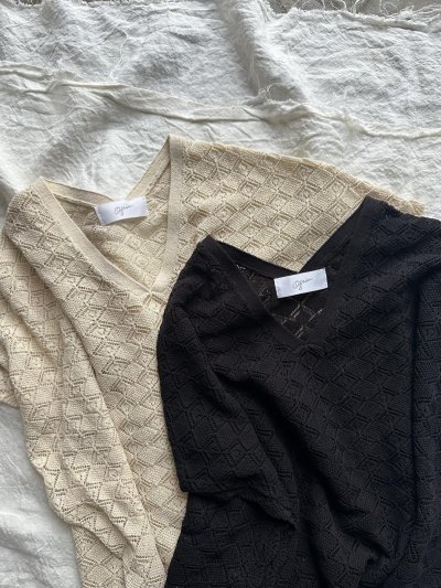 画像1: grin コットンレースニット ポンチョベスト