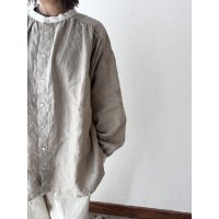 prit 60/1フレンチリネンキャンバス クレリックギャザーブラウス