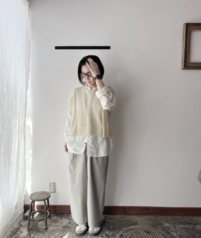 画像1: grin コットンレースニット ポンチョベスト