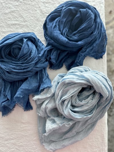 画像1: Luminaes×ちずぶるー　藍染めリネンガーゼストール