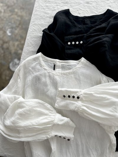 画像1: Luminaes 1/60手染めリネン ランタン袖ブラウス