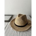 Made in Mada  ELYA ラフィアハット　 NATURAL 革黒ベルト付